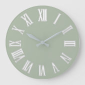 メタリックミニマルローマ数字銀ミントグリーン ラージ壁時計 (正面)