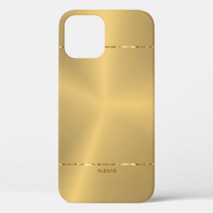 メタリックミニマル金ゴールドバックグラウンド光沢のあるストライプ iPhone 12 PROケース