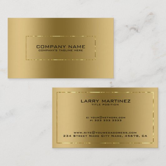 メタリックミニマル金ゴールド光沢フレーム 名刺 (正面/裏面)