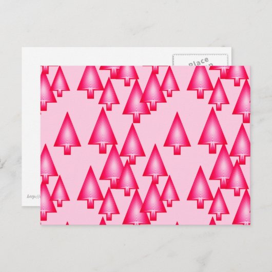 メタリックモダンクリスマスツリー – 明るい赤紫色ピンク シーズンポストカード (正面/裏面)