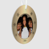 メタリックモダンゴールデンスノーフレークファミリーの写真 オーナメント (正面)