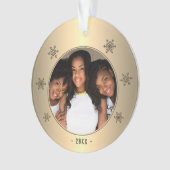 メタリックモダンゴールデンスノーフレークファミリーの写真 オーナメント (正面)