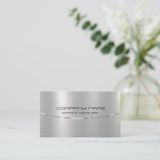 メタリックモダンシルバーつや消しアルミニウムの外観 名刺 (スタンド正面)