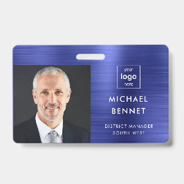 メタリックモダンネイビーブルー会社の写真ID バッジ