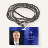 メタリックモダンネイビーブルー会社の写真ID バッジ (正面ランヤード)