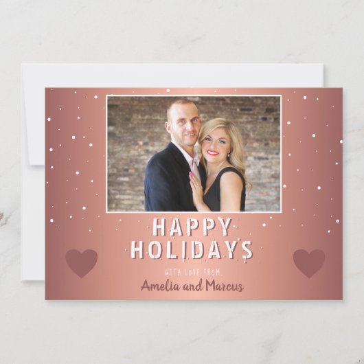 メタリックモダンハートスノーフレーク写真クリスマス (正面)