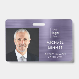 メタリックモダンパープル会社の写真ID バッジ