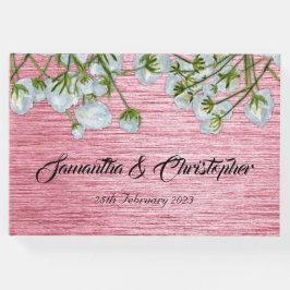 メタリックモダンピンクと白のバラ結婚ズ ゲストブック