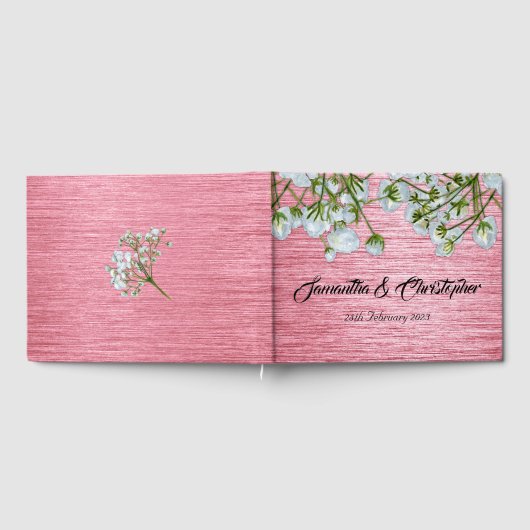 メタリックモダンピンクと白のバラ結婚ズ ゲストブック (全面)