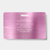 メタリックモダンピンク会社の写真ID バッジ (裏面)