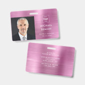 メタリックモダンピンク会社の写真ID バッジ (正面＆裏面)