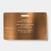 メタリックモダンブラウン会社の写真ID バッジ (裏面)