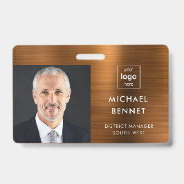 メタリックモダンブラウン会社の写真ID バッジ