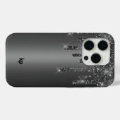 メタリックモダンブラックに黒い灰色のグリッターが滴下する Case-Mate iPhoneケース (裏面 (横))
