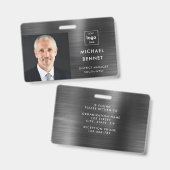 メタリックモダンブラック会社の写真ID バッジ (正面＆裏面)