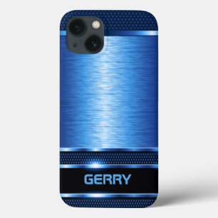 メタリックモダンブルージオメトリックデザインラゲージタグ iPhone 13ケース