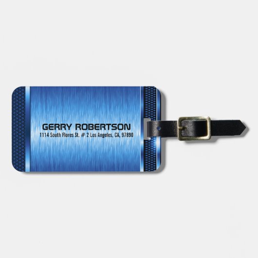 メタリックモダンブルー幾何デザイン ラゲッジタグ (正面横)