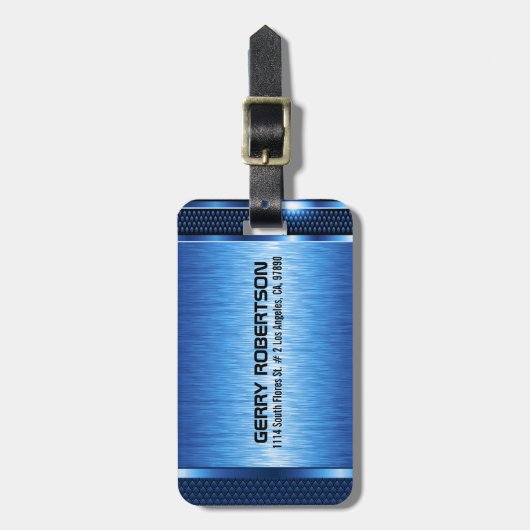 メタリックモダンブルー幾何デザイン ラゲッジタグ (正面縦)