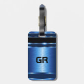 メタリックモダンブルー幾何デザイン ラゲッジタグ (裏面縦)