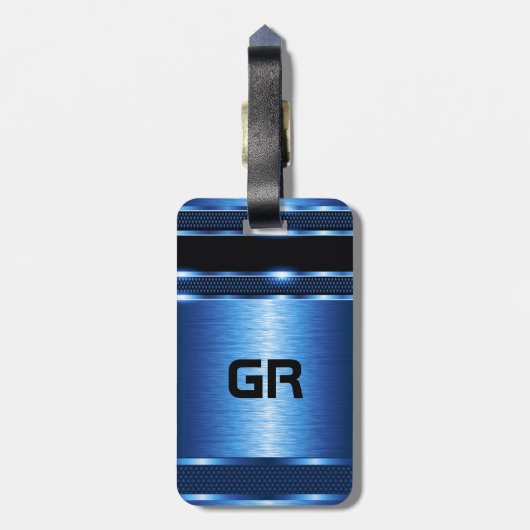 メタリックモダンブルー幾何デザイン ラゲッジタグ (裏面縦)