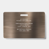 メタリックモダンブロンズブラウン会社の写真ID バッジ (裏面)
