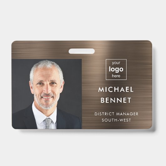 メタリックモダンブロンズブラウン会社の写真ID バッジ (正面)
