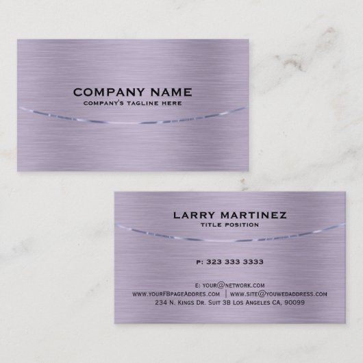 メタリックモダン紫ブラシ仕上げスチールの外観 名刺 (正面/裏面)