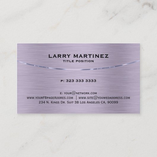 メタリックモダン紫ブラシ仕上げスチールの外観 名刺 (裏面)