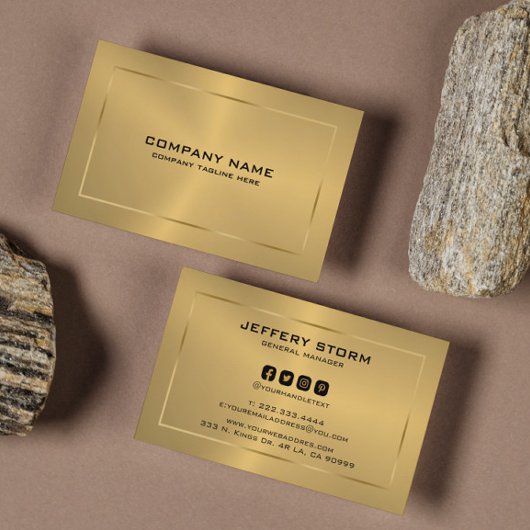 メタリックモダン金ゴールドテクスチャブラックタイポグラフィ 名刺