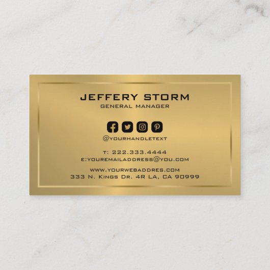 メタリックモダン金ゴールドテクスチャブラックタイポグラフィ 名刺 (裏面)