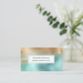 メタリックモダン金ゴールドベージュターコイズ 名刺 (スタンド正面)