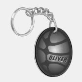 メタリックモダン銀ブラックバスケットボールボール キーホルダー (正面左)