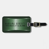 メタリックモノグラミンググリーンブラシ仕上げアルミルック ラゲッジタグ (正面横)
