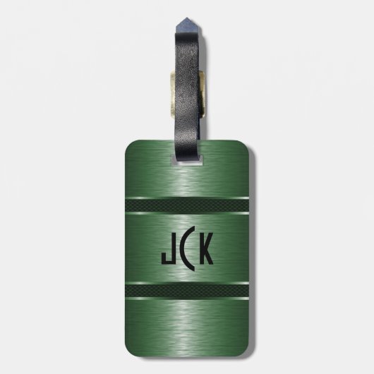 メタリックモノグラミンググリーンブラシ仕上げアルミルック ラゲッジタグ (裏面縦)