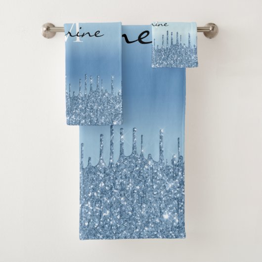 メタリックモノグラムのアイスブルードリップグリッター バスタオルセット (インサイチュ)