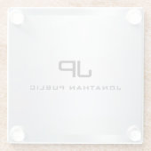 メタリックモノグラムのシルバールックテンプレートエレガント ガラスコースター (裏面)