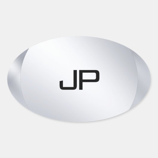 メタリックモノグラムのシルバールックテンプレート 楕円形シール (正面)