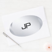 メタリックモノグラムのシルバールックテンプレート 楕円形シール (封筒)