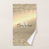 メタリックモノグラムの14k金ゴールド滴下グリッター バスタオルセット (ハンドタオル)