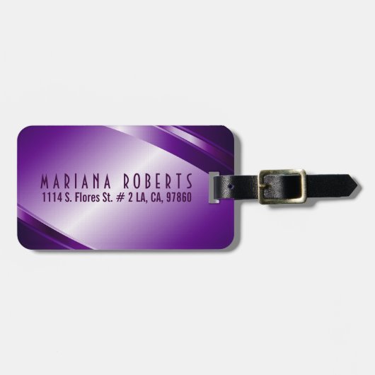 メタリックモノグラムパープルブラシ仕上げアルミルック ラゲッジタグ (正面横)