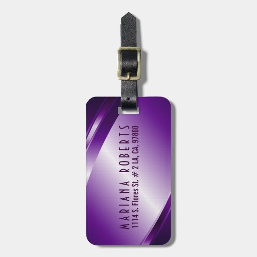 メタリックモノグラムパープルブラシ仕上げアルミルック ラゲッジタグ (正面縦)