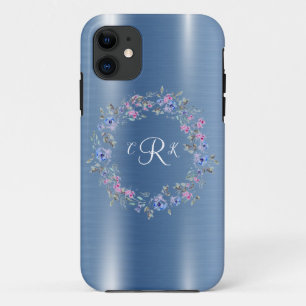 メタリックモノグラムブルーガーリーフローラ iPhone 11 ケース