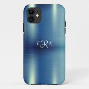 メタリックモノグラムブルーフローラスパークガーリール iPhone 11 ケース