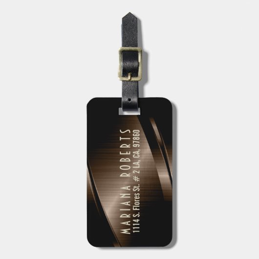 メタリックモノグラメド茶色3ブラシ仕上げアルミルック ラゲッジタグ (正面縦)