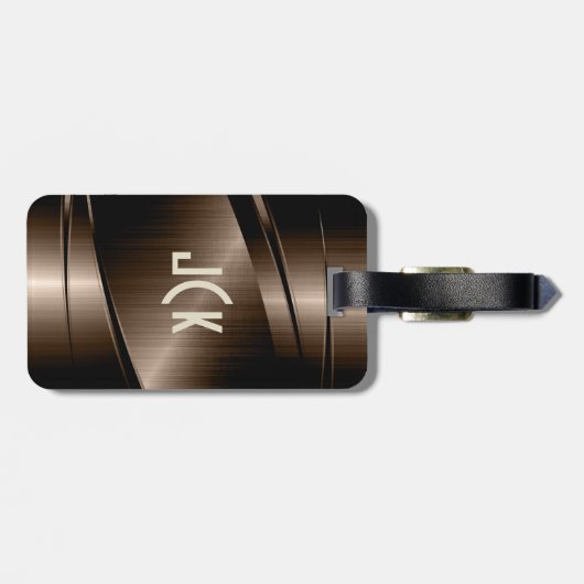 メタリックモノグラメド茶色3ブラシ仕上げアルミルック ラゲッジタグ (裏面横)