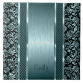 メタリックライトグリーンヴィンテージフローラマスク タイル (正面)