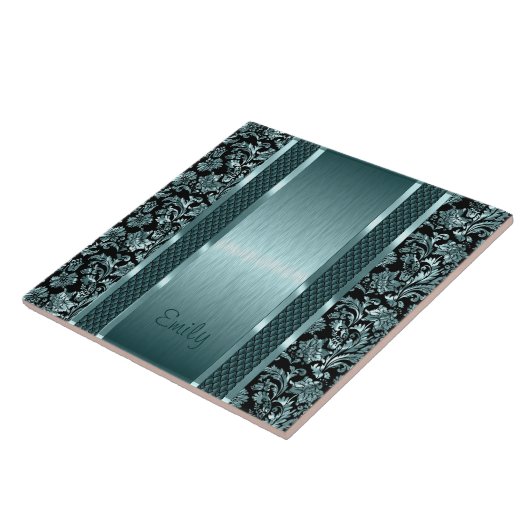 メタリックライトグリーンヴィンテージフローラマスク タイル (側面)