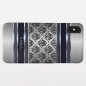 メタリックライトグレーの黒いダマスアクセント Case-Mate iPhoneケース (裏面(横))