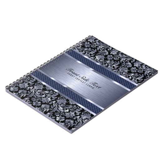 メタリックライトブルーヴィンテージフローラマスク ノートブック (左側)