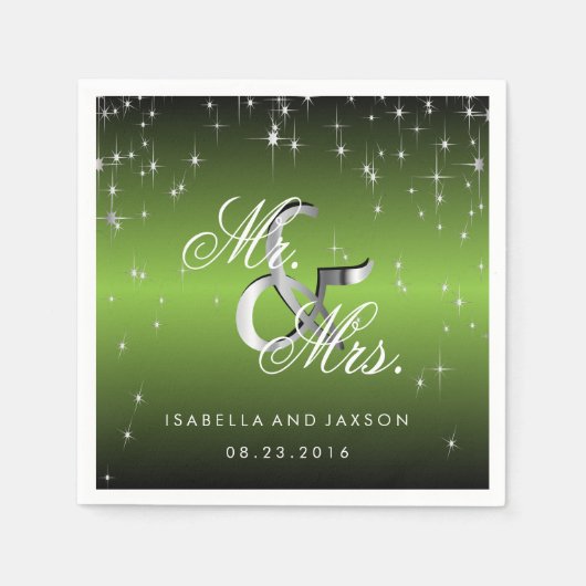 メタリックライムグリーンスターライトデザイン スタンダードカクテルナプキン (正面)